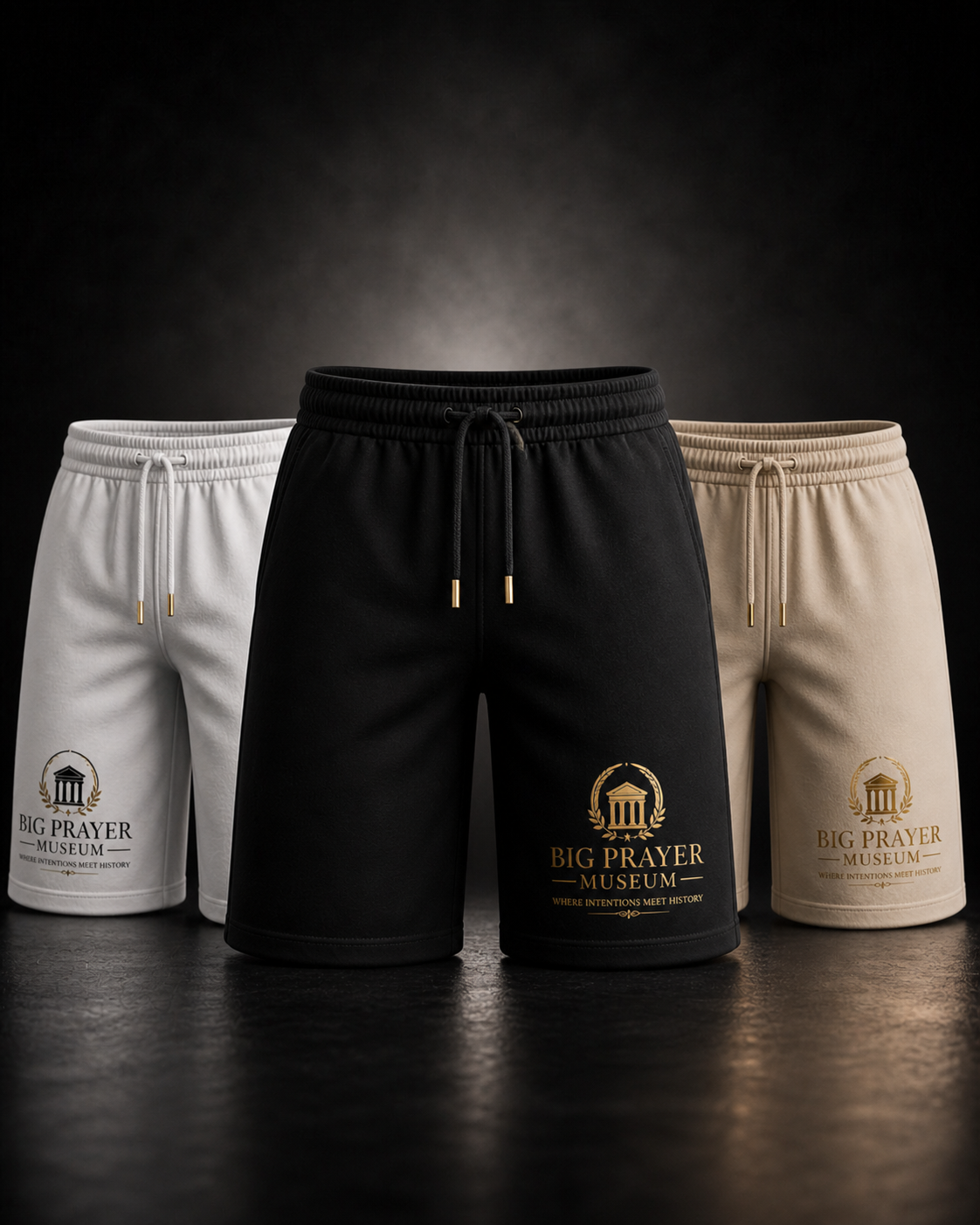 Custom athletic shorts with museum branding