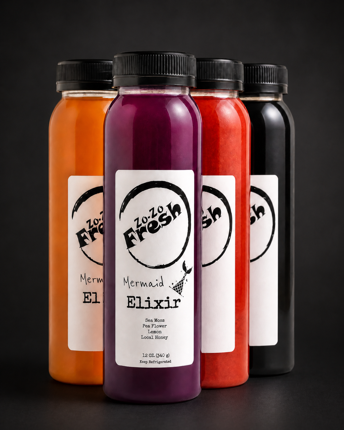 Bottled cold-press juice with museum label