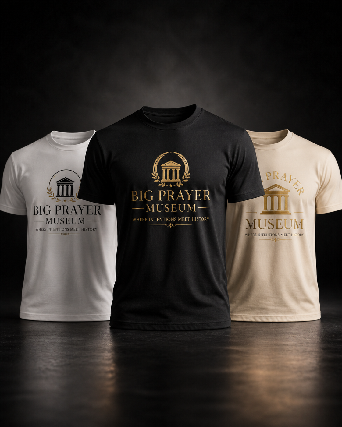 Big Prayer Museum graphic T-shirt on a hanger